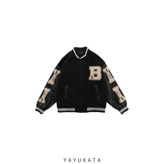 YAYUKATA Coats & Jackets BLACK / L MU0 Casual College Bomber Jacket