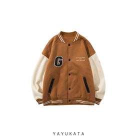 YAYUKATA Coats & Jackets BROWN / XL NA6 Loose Baseball Jacket