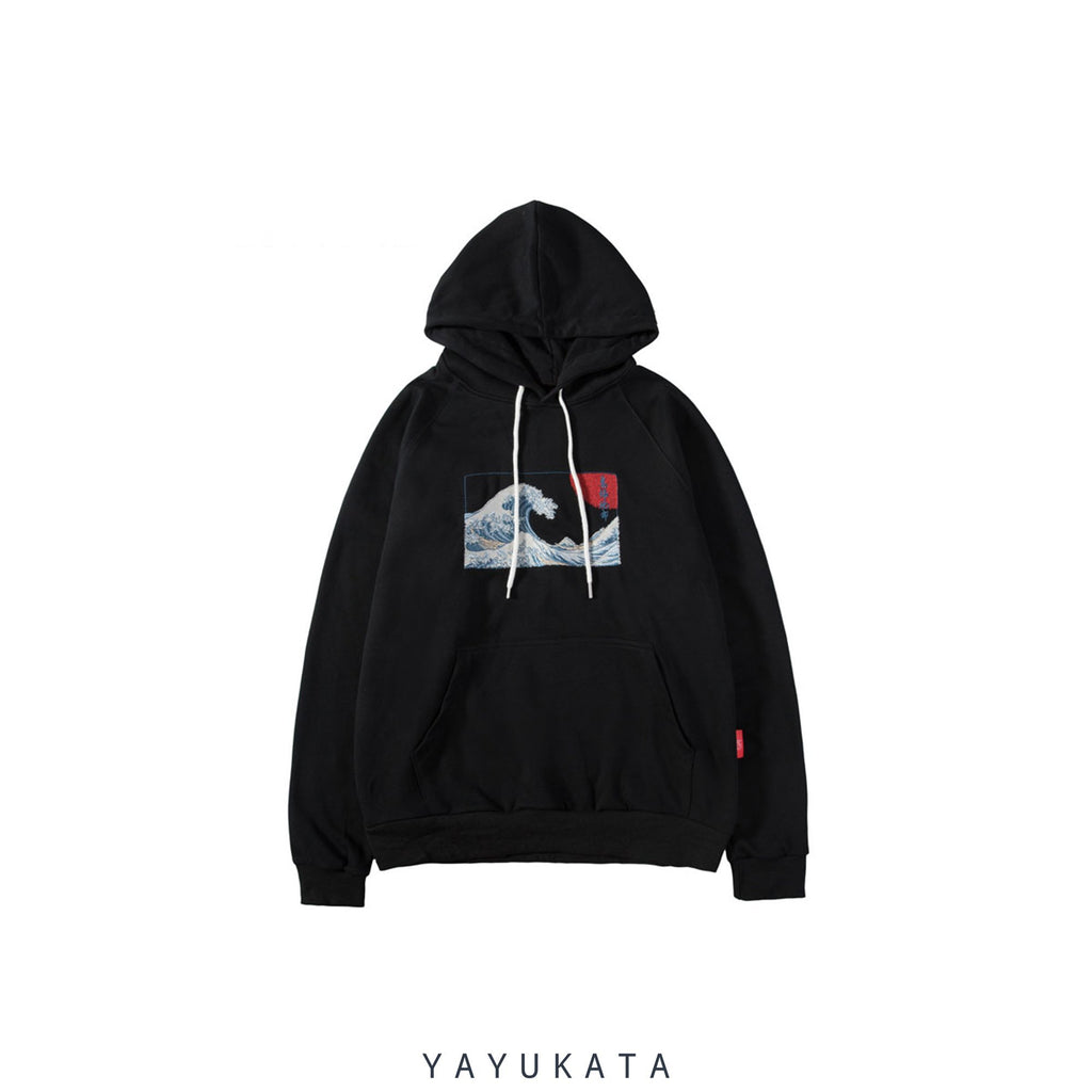 YAYUKATA Hoodies BLACK / XXL LC2 "Kanagawa" Embroidered Hoodie