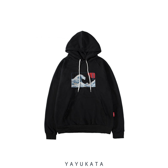 YAYUKATA Hoodies BLACK / XXL LC2 "Kanagawa" Embroidered Hoodie