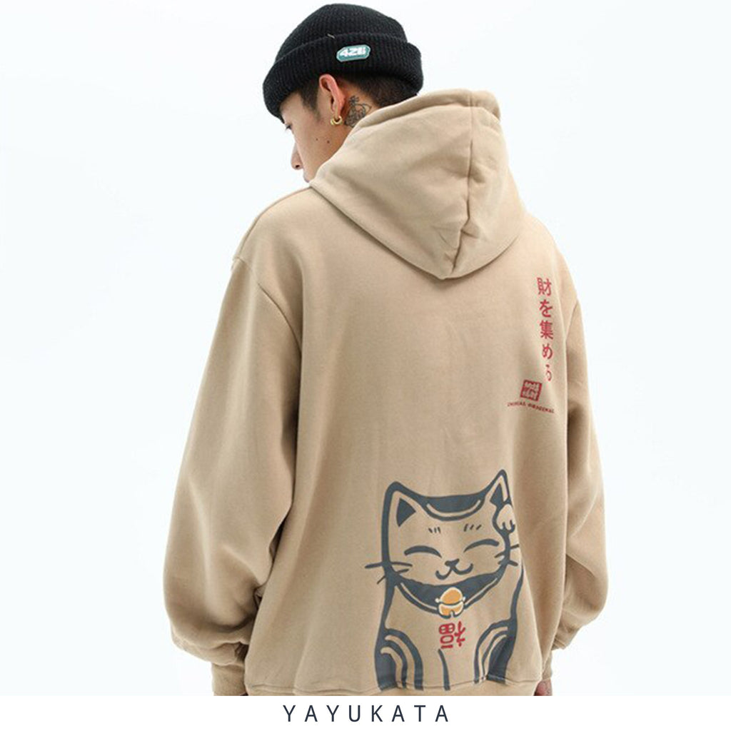 YAYUKATA Hoodies KHAKI / XL MH2 Casual Cat Printed Streetwear Hoodie