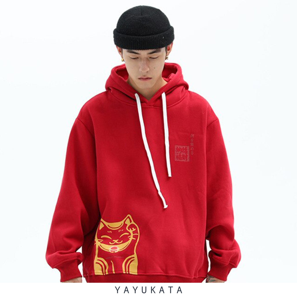 YAYUKATA Hoodies RED / XL MH2 Casual Cat Printed Streetwear Hoodie
