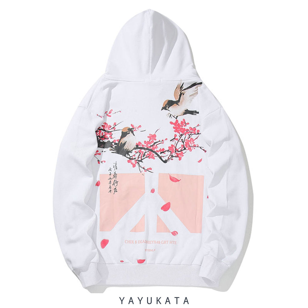 YAYUKATA Hoodies WHITE / S PS8 "BIRDS OF PEACE" Printed Hoodie