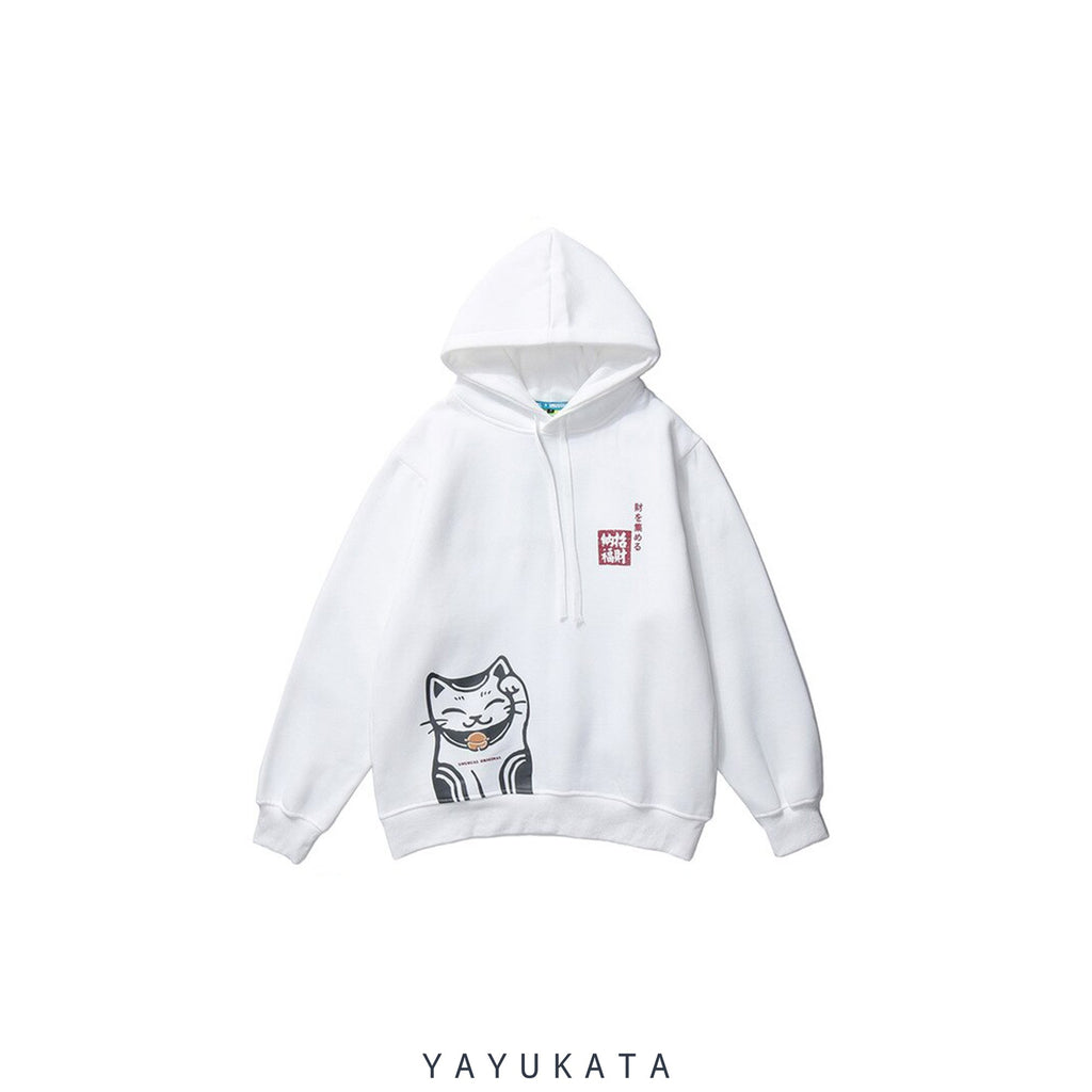 YAYUKATA Hoodies WHITE / XL MH2 Casual Cat Printed Streetwear Hoodie