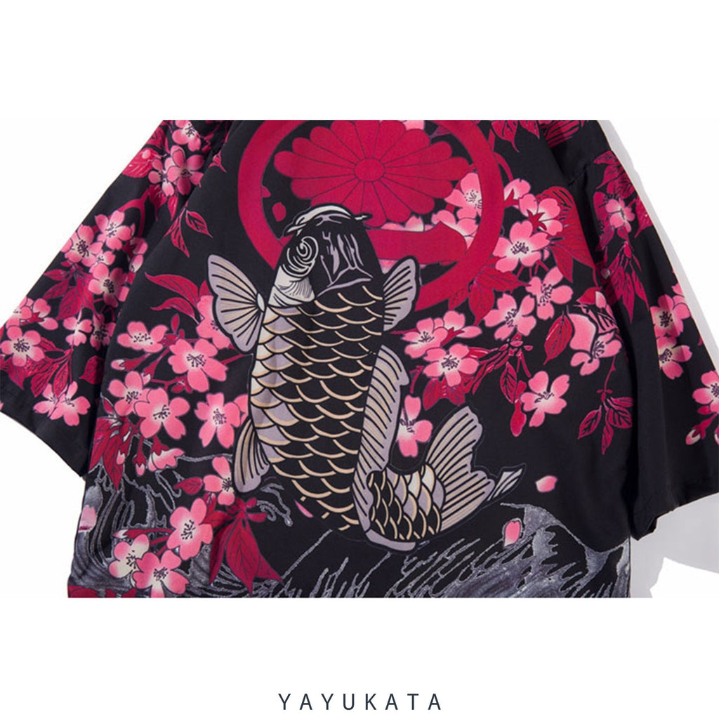 YAYUKATA Kimonos CB2 Cherry Blossom Koi Print Kimono
