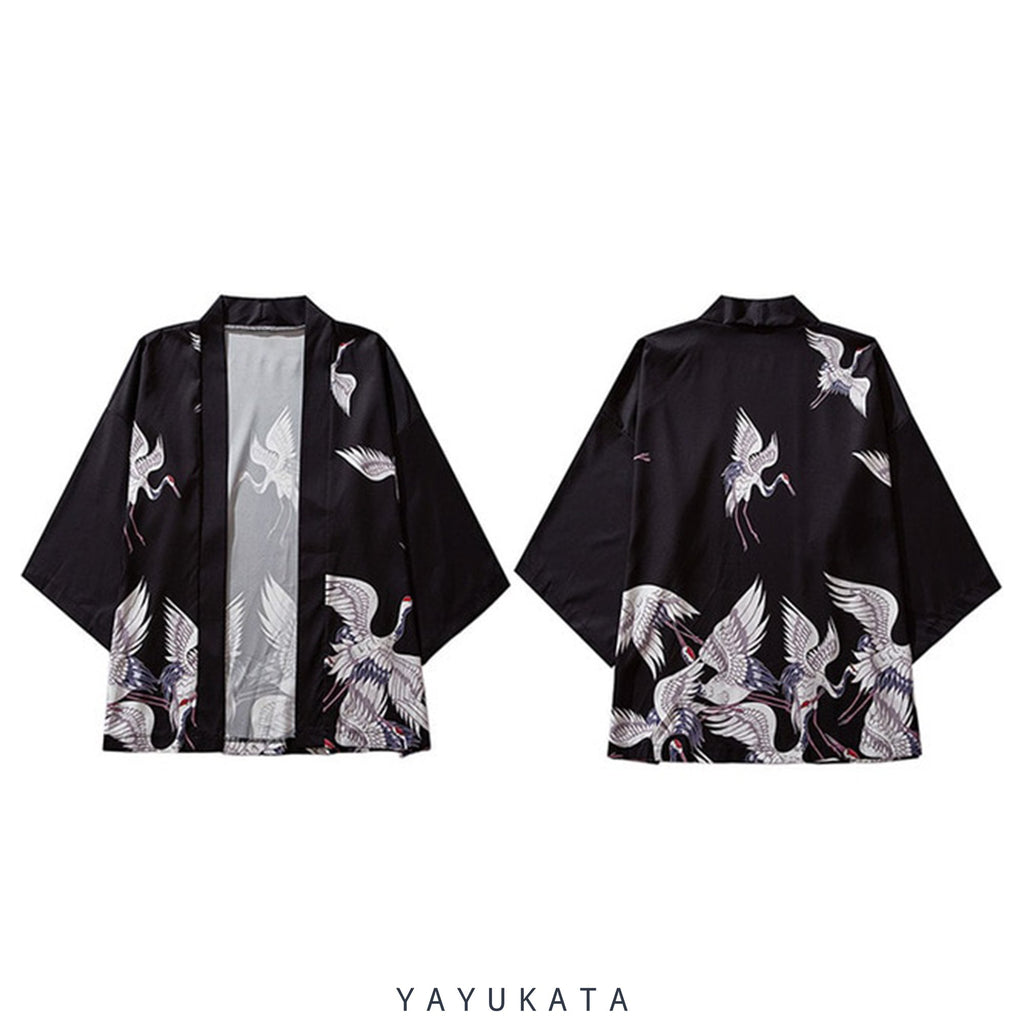 YAYUKATA Kimonos MT0 Crane Printed Harajuku Streetwear Kimono