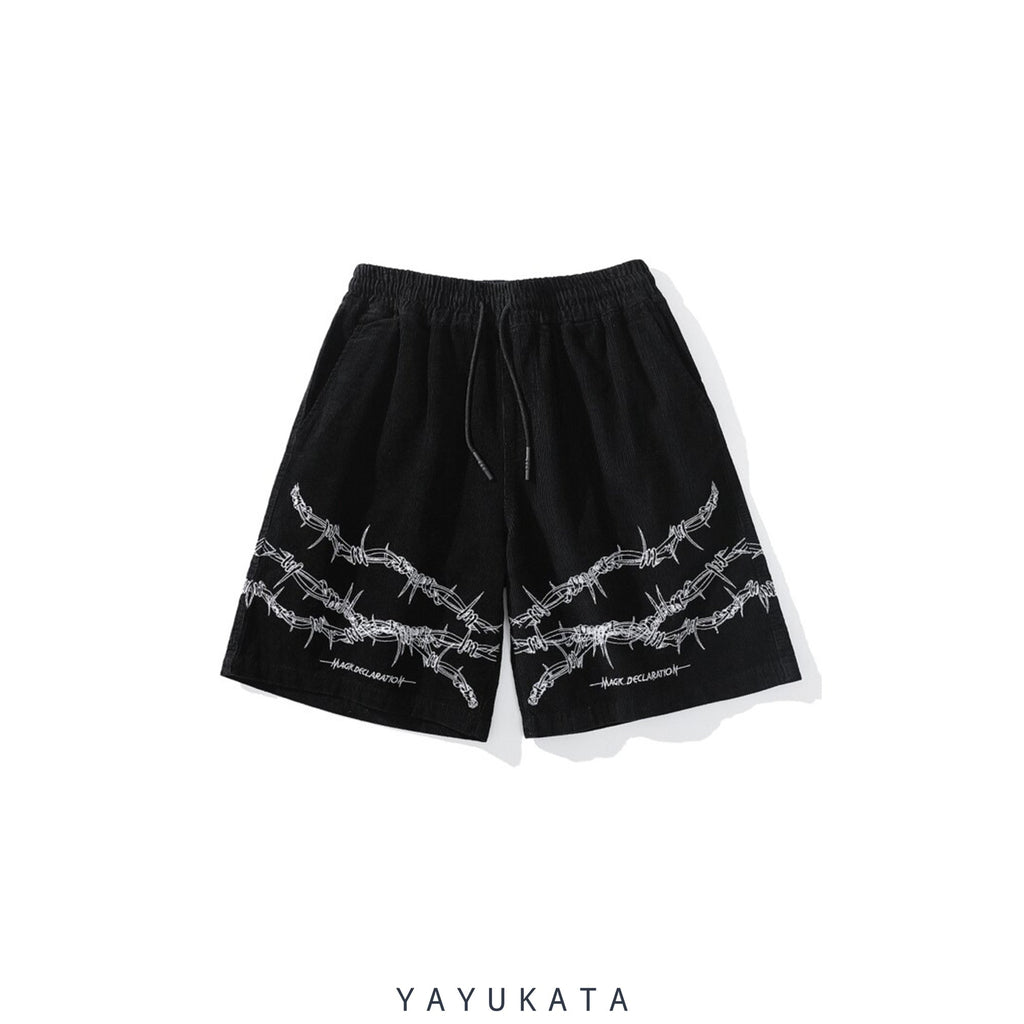 YAYUKATA Pants & Shorts BLACK / L MX8 Wire Fence Printed Harajuku Streetwear Shorts