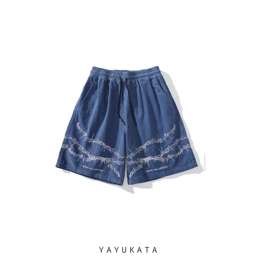 YAYUKATA Pants & Shorts BLUE / L MX8 Wire Fence Printed Harajuku Streetwear Shorts