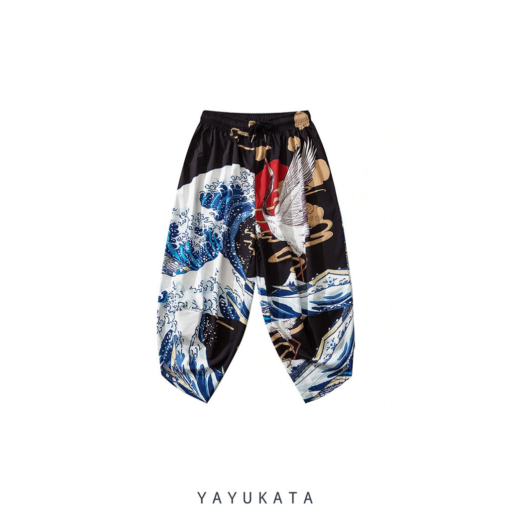 YAYUKATA Pants & Shorts M MG7 Great Wave Printed Harajuku Baggy Pants