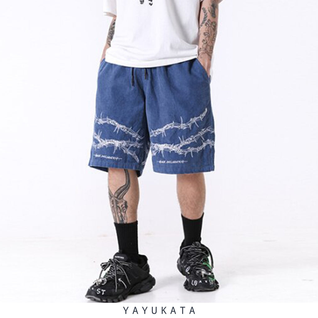 YAYUKATA Pants & Shorts MX8 Wire Fence Printed Harajuku Streetwear Shorts