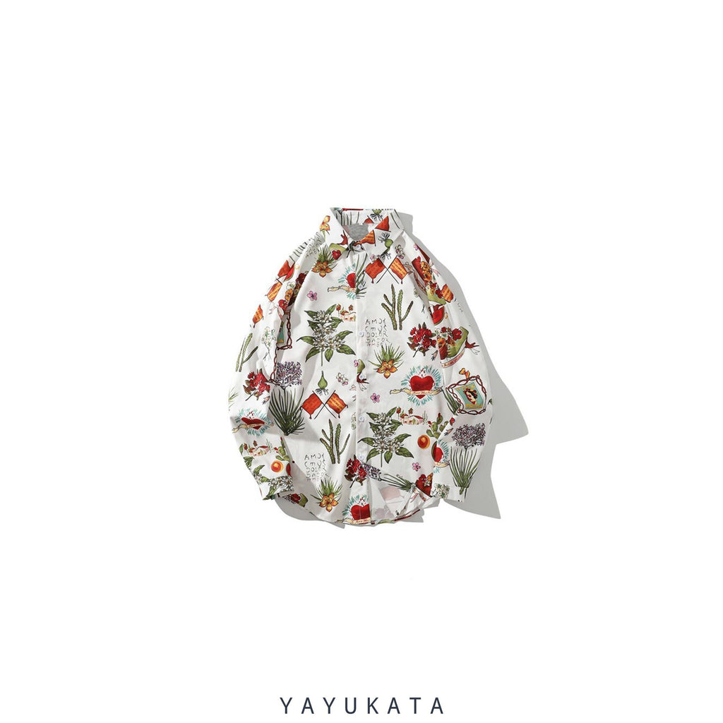 YAYUKATA Shirts White / L QX2 Floral Print Harajuku Shirt