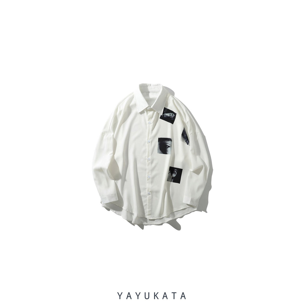 YAYUKATA Shirts White / XL QX0 Abstract Casual Long Sleeve Short
