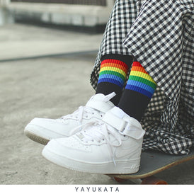 YAYUKATA Socks BLACK LG4 Rainbow Harajuku Socks