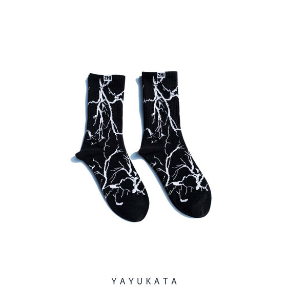 YAYUKATA Socks BLACK / One Size MU4 Lightning Printed Cotton Socks