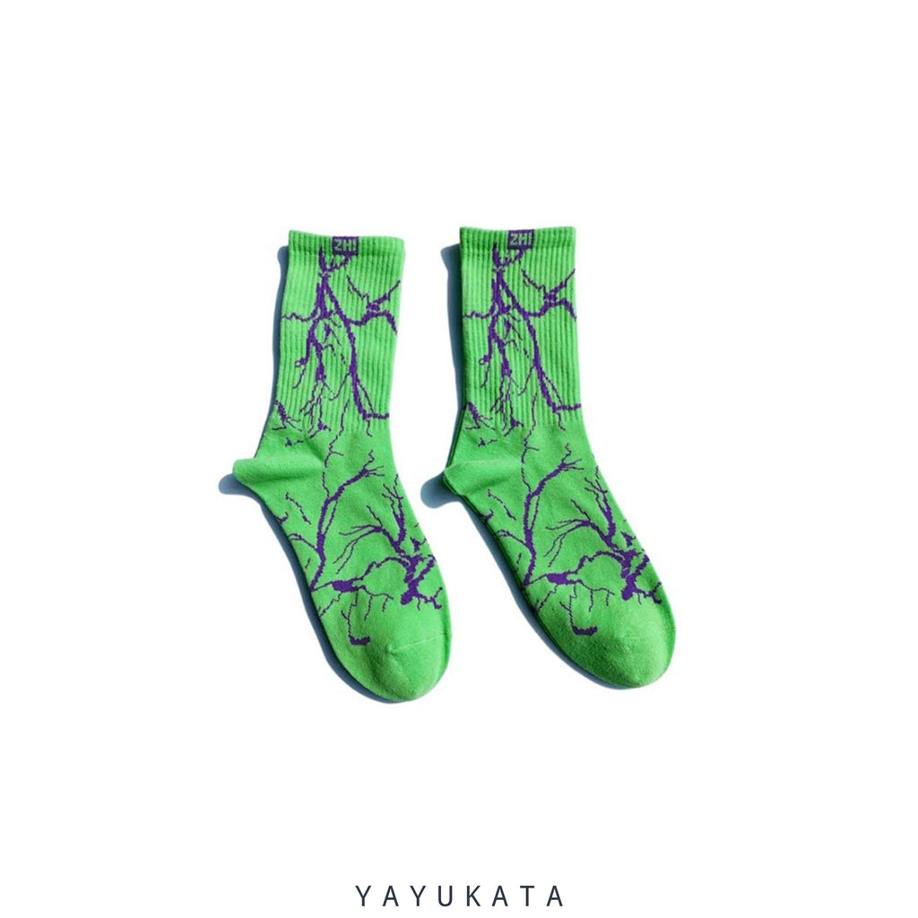 YAYUKATA Socks GREEN / One Size MU4 Lightning Printed Cotton Socks