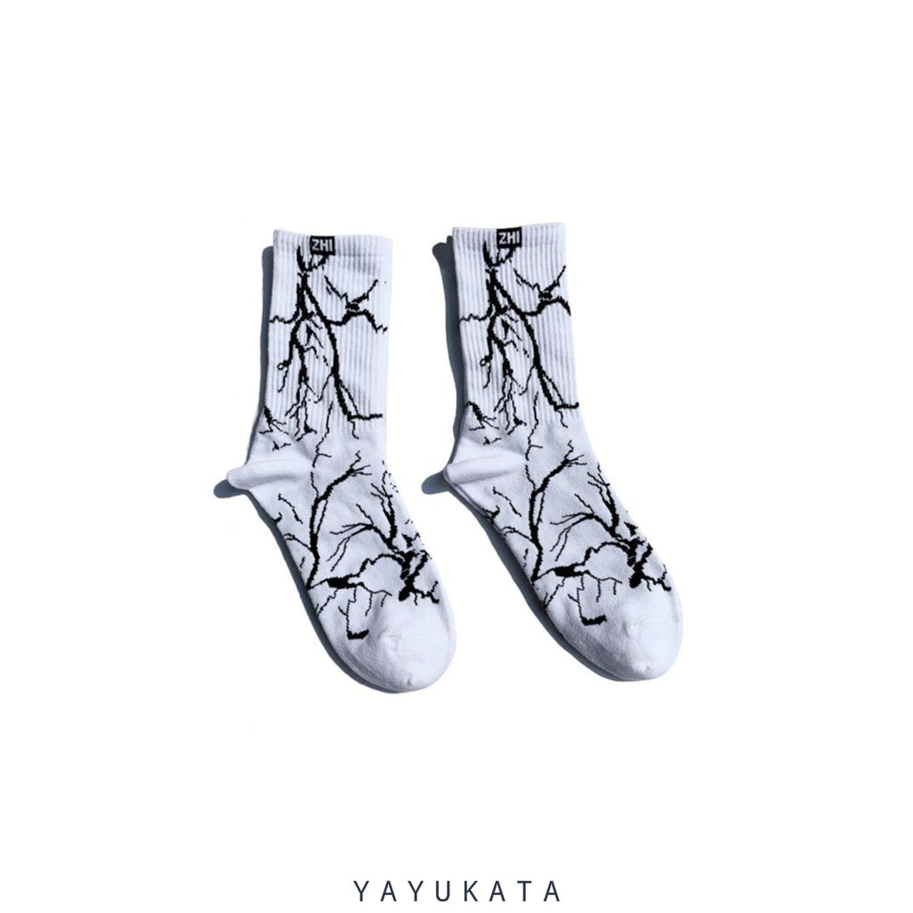 YAYUKATA Socks WHITE / One Size MU4 Lightning Printed Cotton Socks
