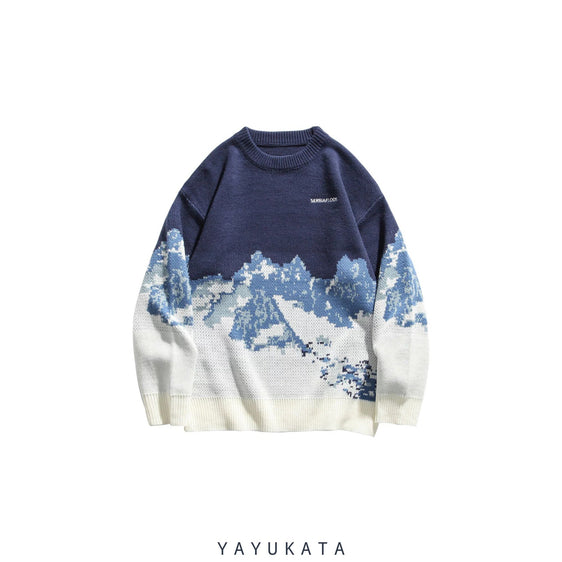 YAYUKATA Sweaters BLUE / L ZU4 "Snow Mountain" Knitted Harajuku Sweater