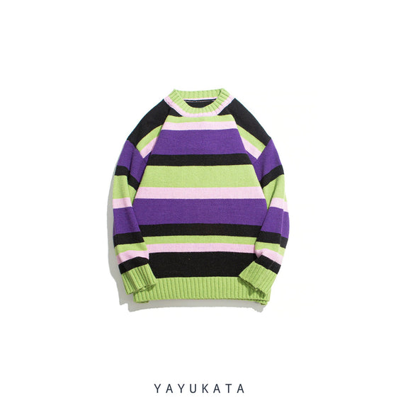 YAYUKATA Sweaters GREEN / M ZM0 Colorful Striped Knitted Harajuku Sweater