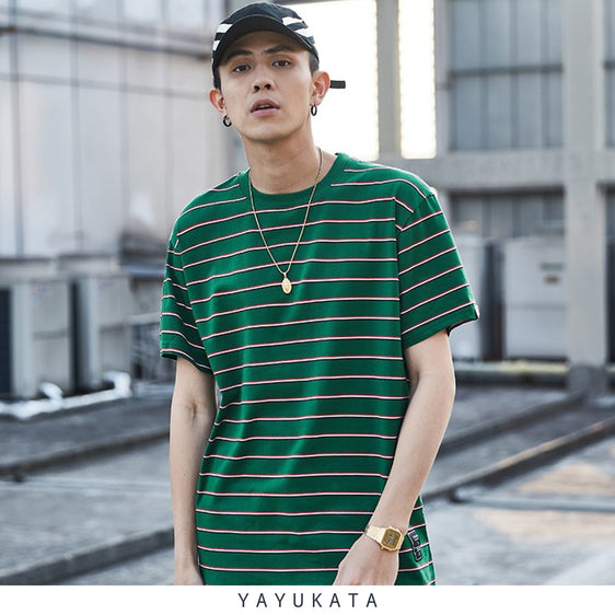 YAYUKATA Tees GREEN / L WR1 Striped Harajuku Tee